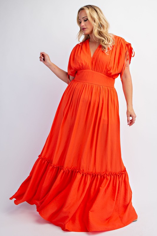 Sandra Woven Maxi Tiered Hem Dress Plus Size