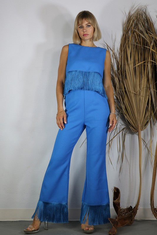 TASSel TWEED TOP AND PANTS SET