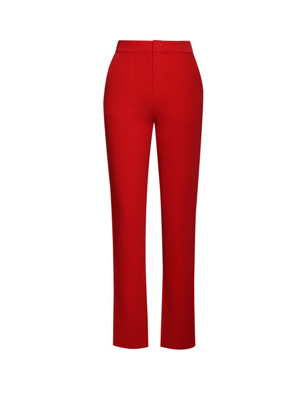 Red Skinny Fit Crepe Trousers