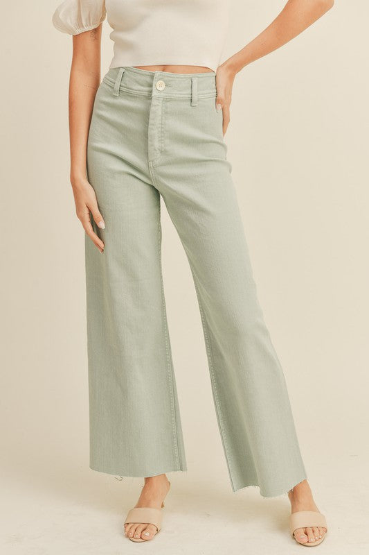 Mint / Beige Straight wide leg denim pants