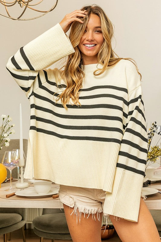 Lara Ribbed Hem Stripe Sweater