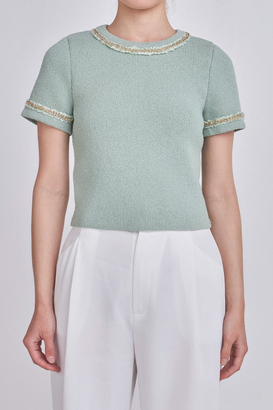 Chain Trim Knit Short Sleeve Top