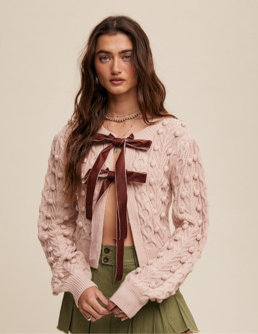 Coco Bow Tie Closure Cable Knit Cardigan