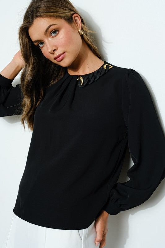 Alexa Long Puff Sleeve Chain Detail Blouse