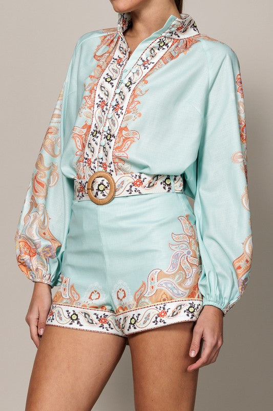 Roua HIGH NECK BUTTON DOWN PAISLEY BLOUSE