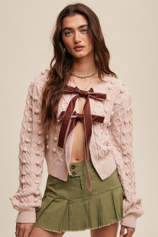 Coco Bow Tie Closure Cable Knit Cardigan