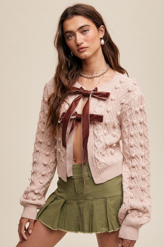 Coco Bow Tie Closure Cable Knit Cardigan