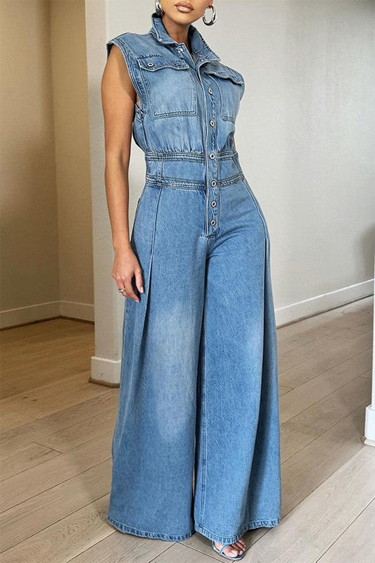 Nora Wide Leg Denim Jumpsuit