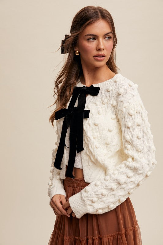 Coco Bow Tie Closure Cable Knit Cardigan