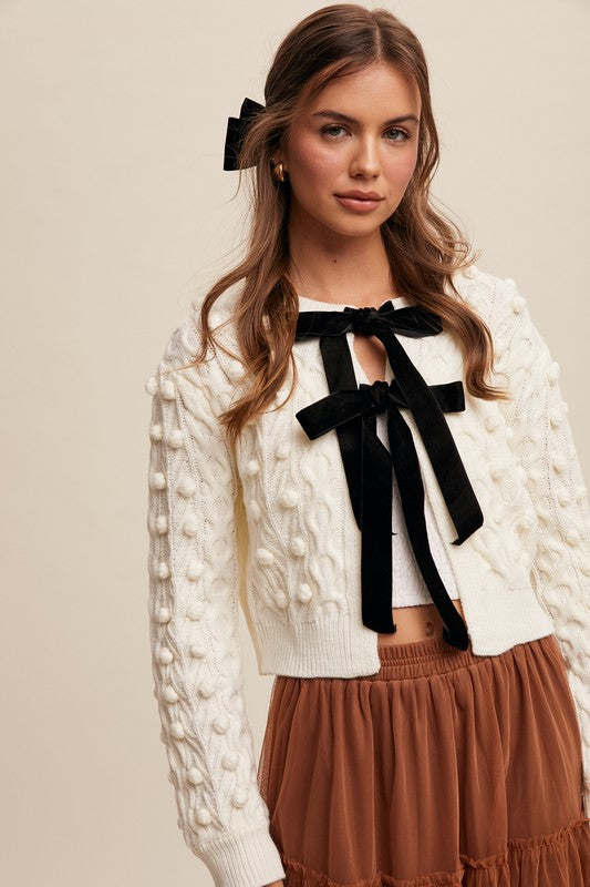 Coco Bow Tie Closure Cable Knit Cardigan