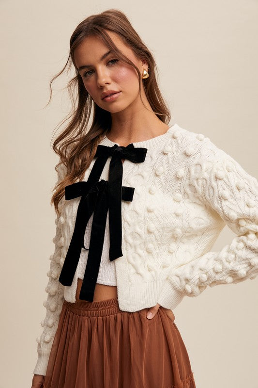 Coco Bow Tie Closure Cable Knit Cardigan