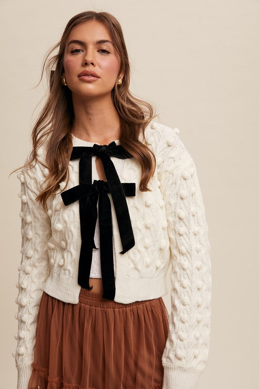 Coco Bow Tie Closure Cable Knit Cardigan