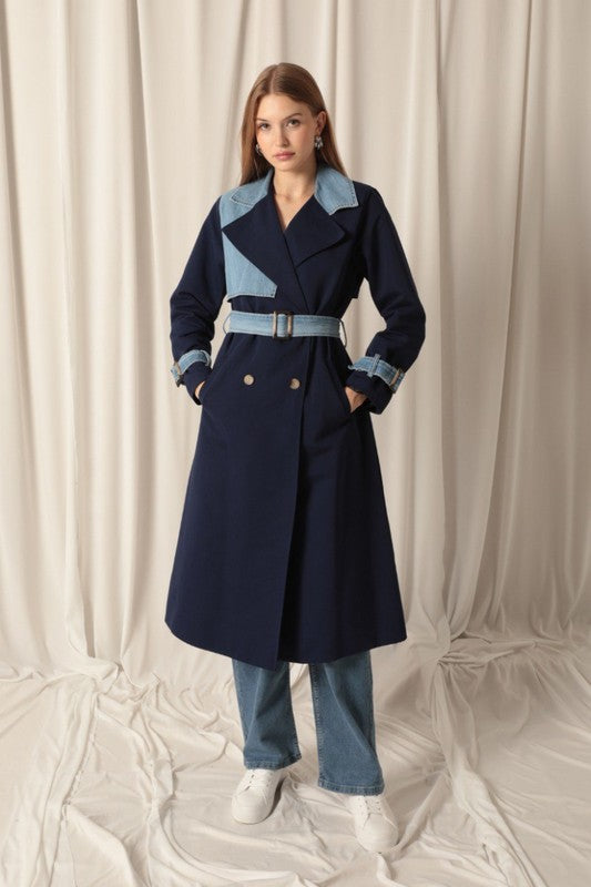 Amal Denim Accent Trench Coat