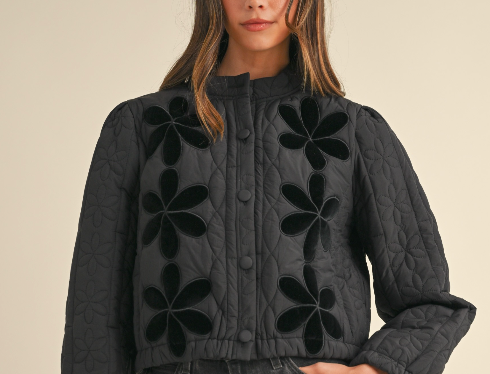 Kate QUILTED VELVET FLORAL PATCH EMBROIDERY JACKet