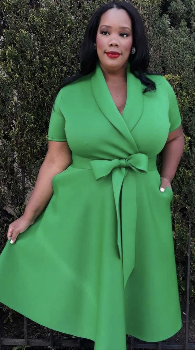 Wrap front dress with belt and pockets - Plus Size