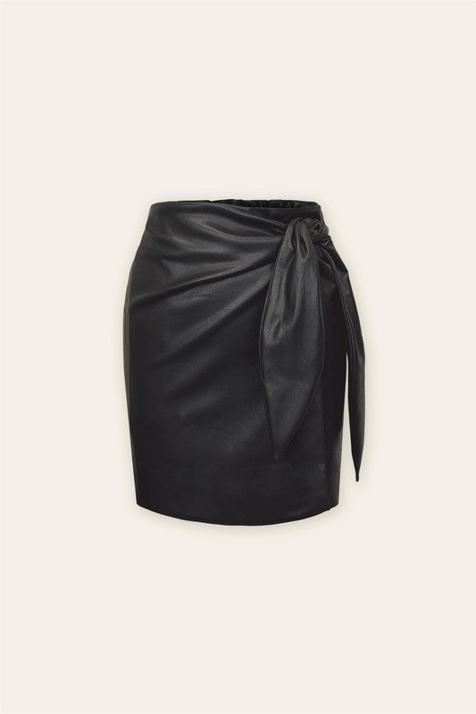 Sarah Leather Wrap And Tie Mini Skirt