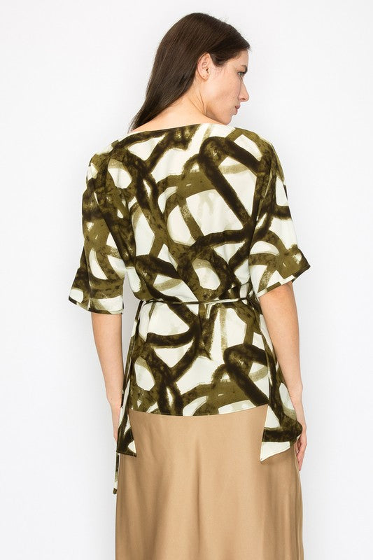 Abstract print wrap tie side style top