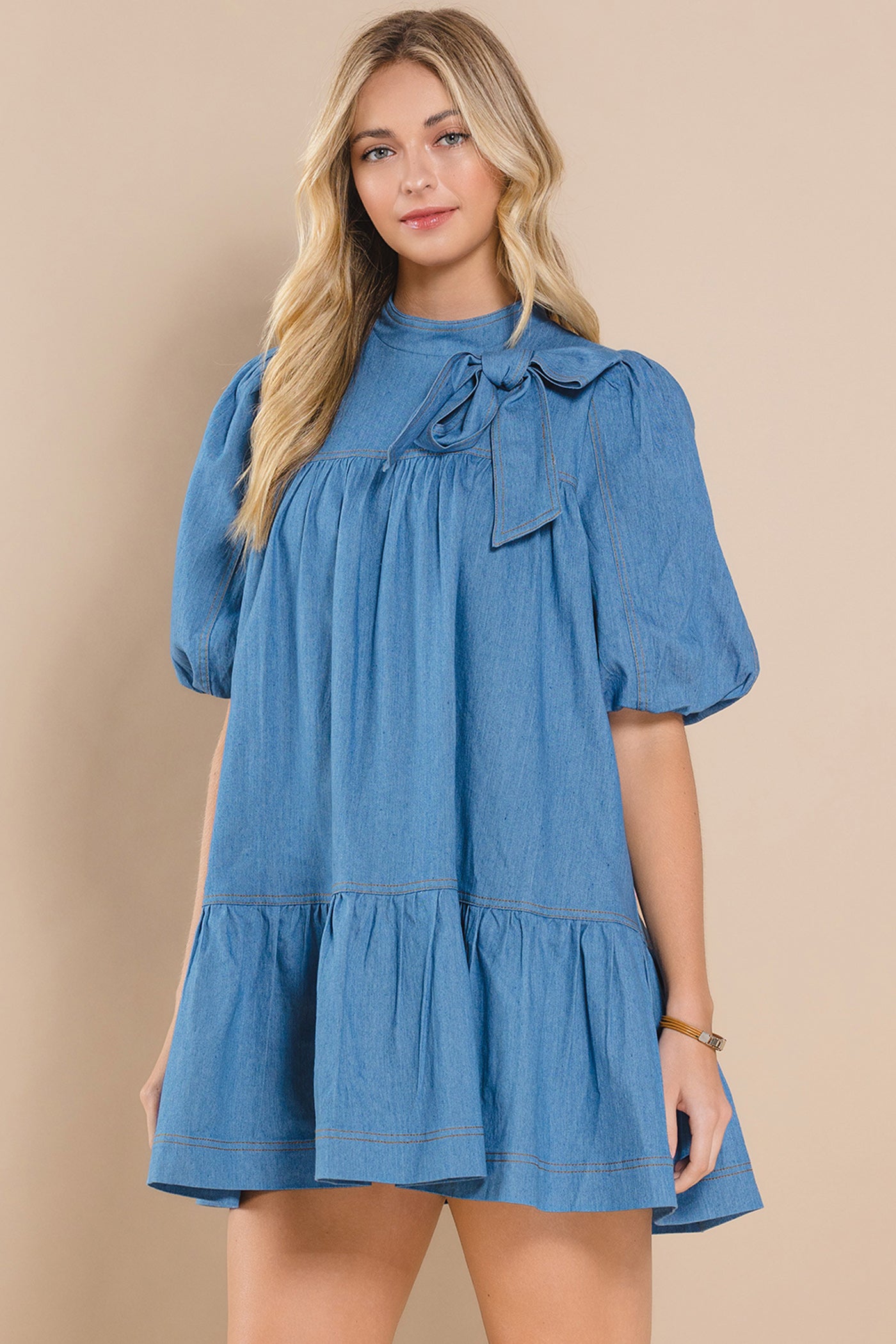 Lulu Denim Blue Bow Dress