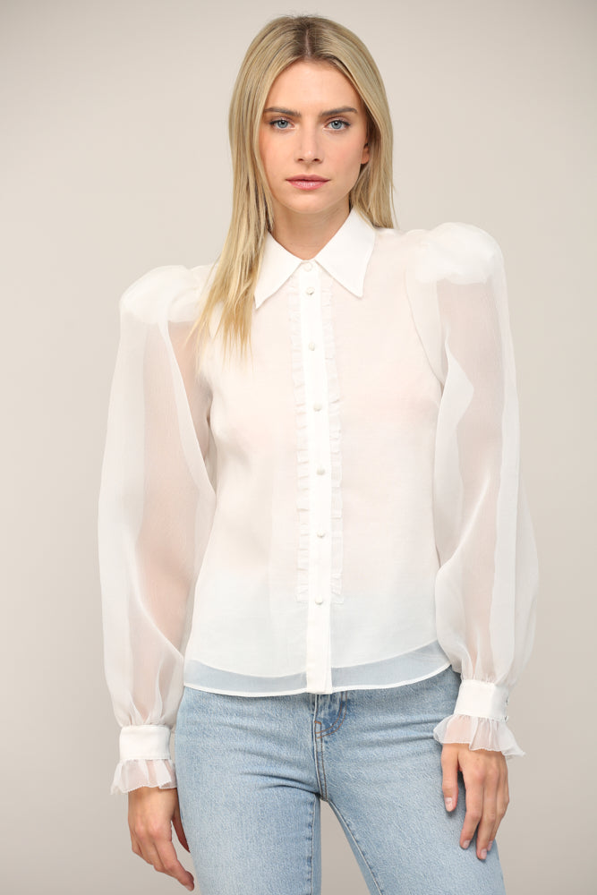 NINA FRILLED PLACKET PUFF BLOUSE