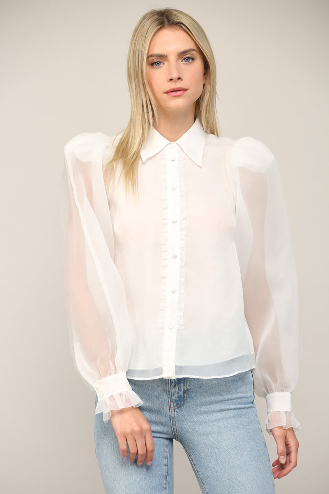 NINA FRILLED PLACKET PUFF BLOUSE