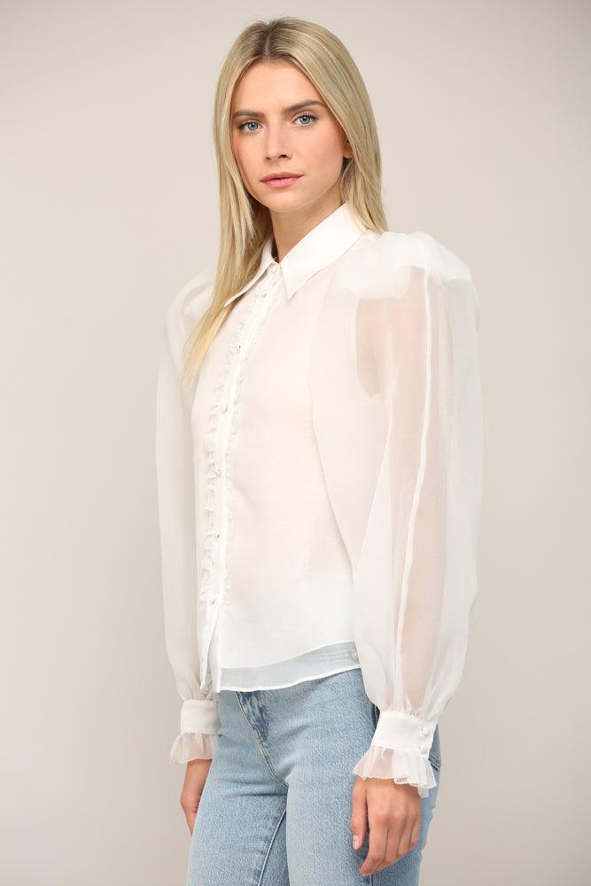 NINA FRILLED PLACKET PUFF BLOUSE