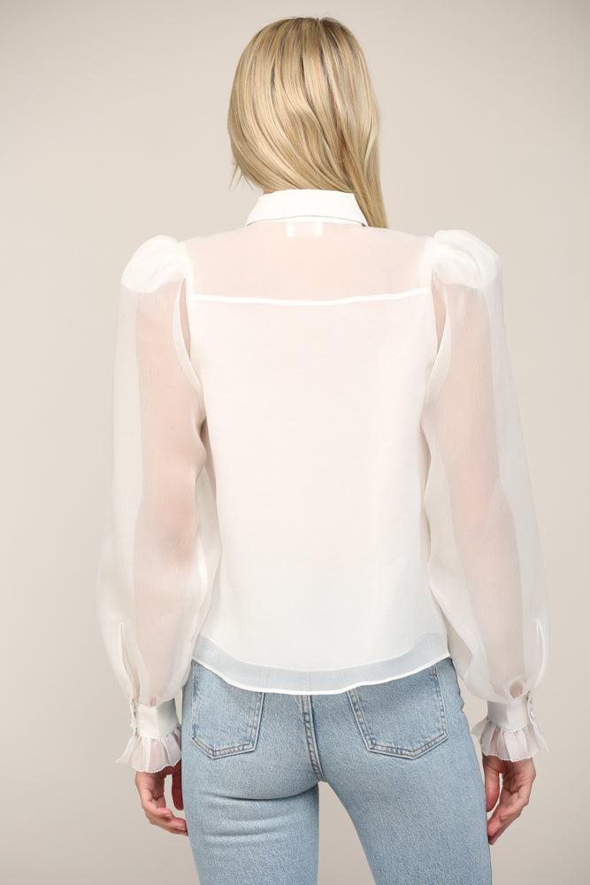 NINA FRILLED PLACKET PUFF BLOUSE