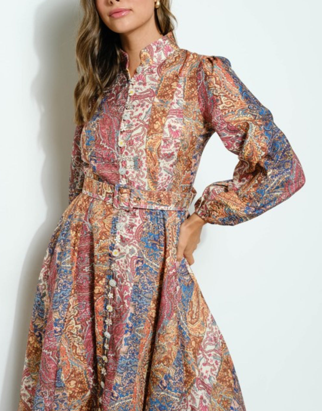 Amy Paisley print belted midi Dress