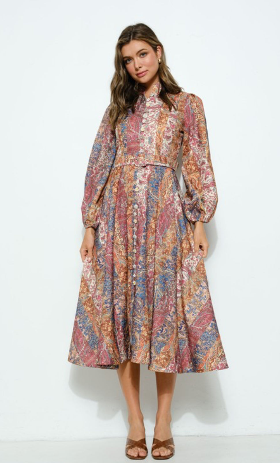 Amy Paisley print belted midi Dress