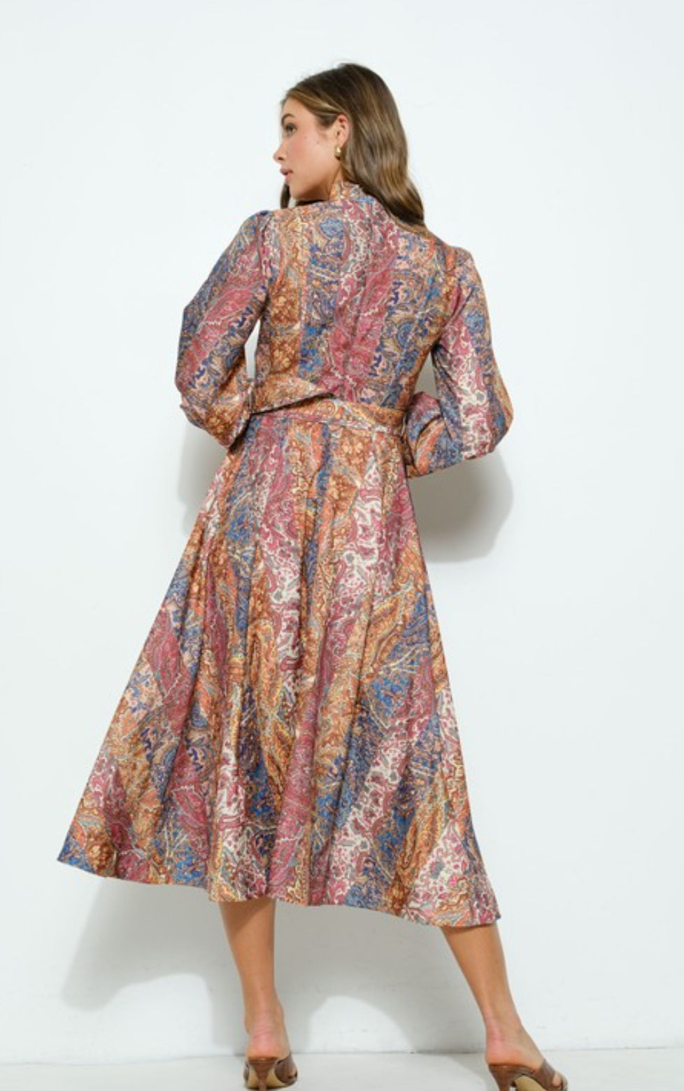 Amy Paisley print belted midi Dress