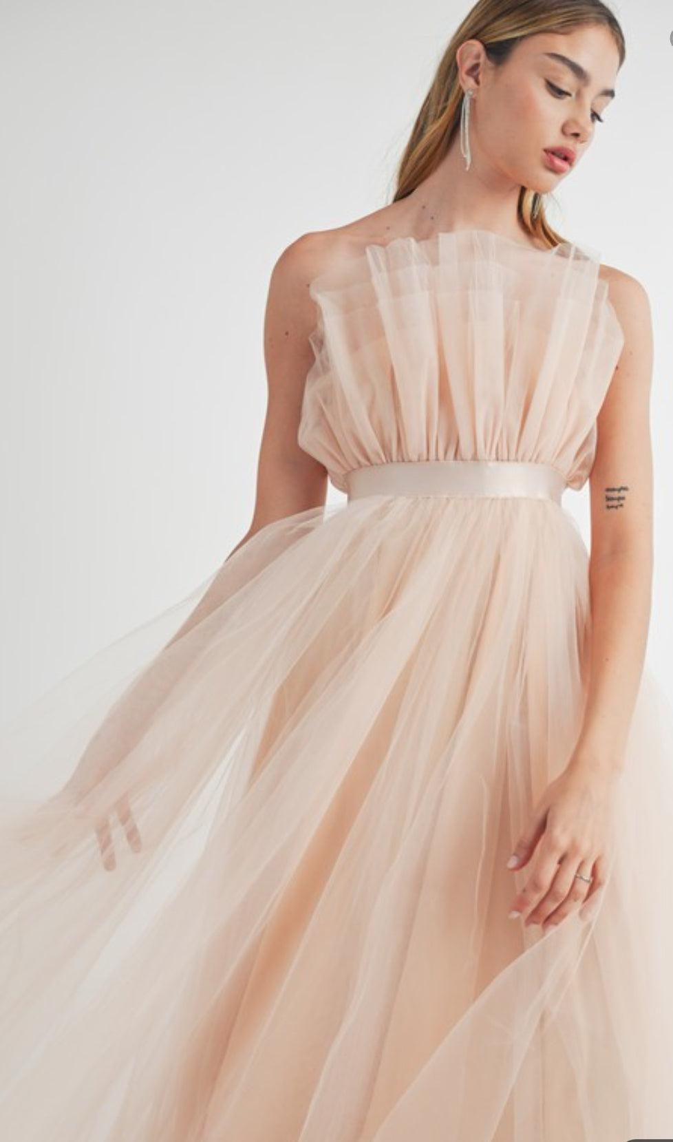 Dream Tulle Mesh Belted Midi Dress