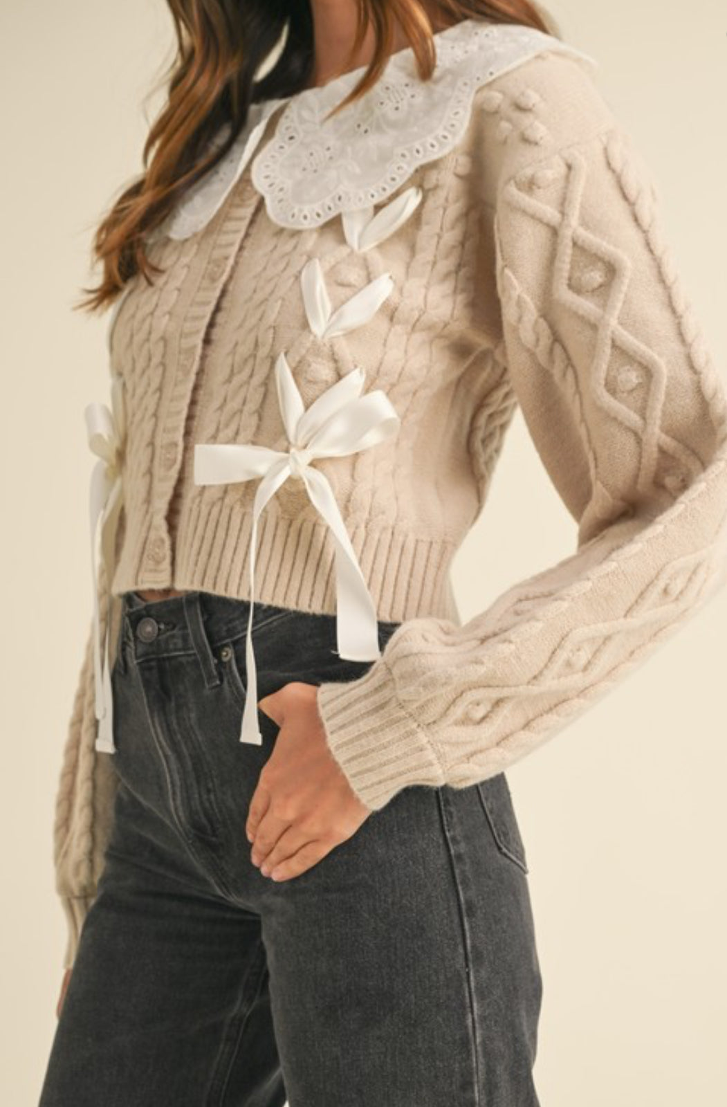 Nina cable Knit Bow Cardigan