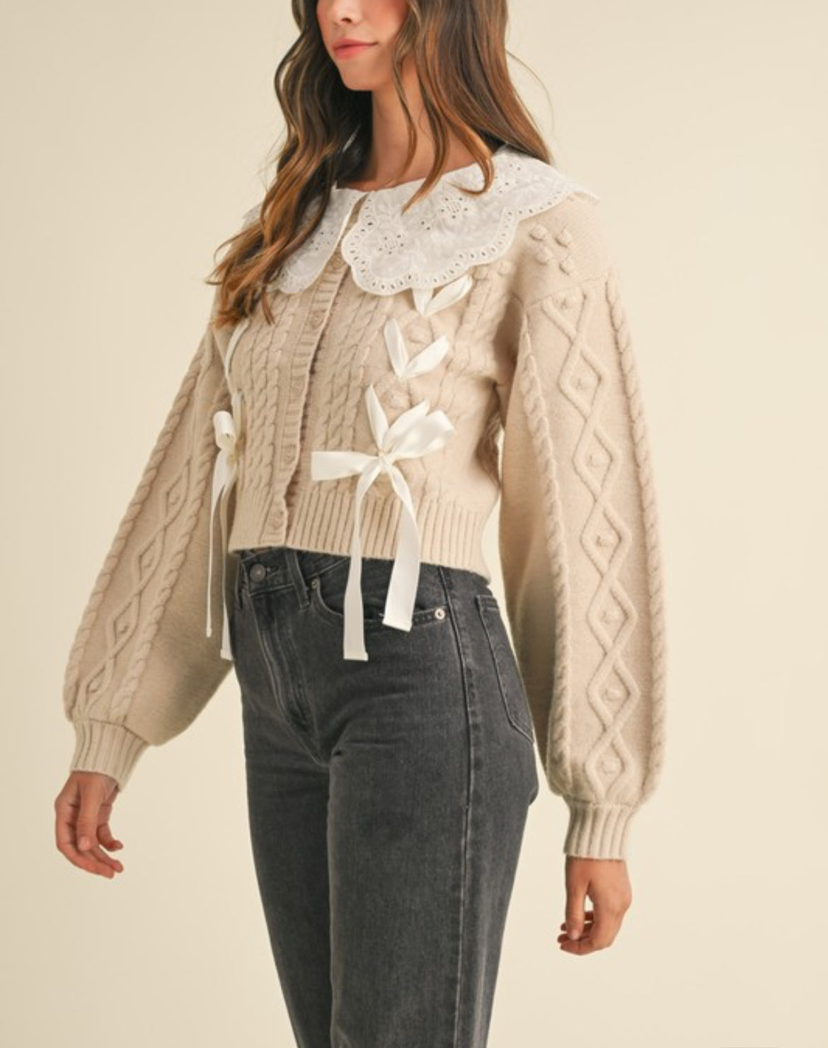 Nina cable Knit Bow Cardigan