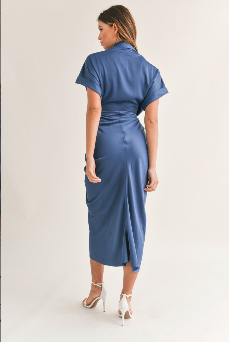 Ashley SATIN DRESS WITH FRONT TIE