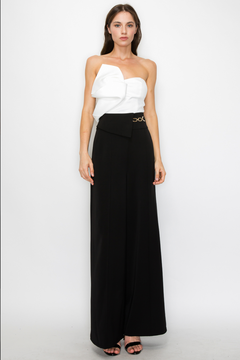 High Waist Buckle detail wide pants.