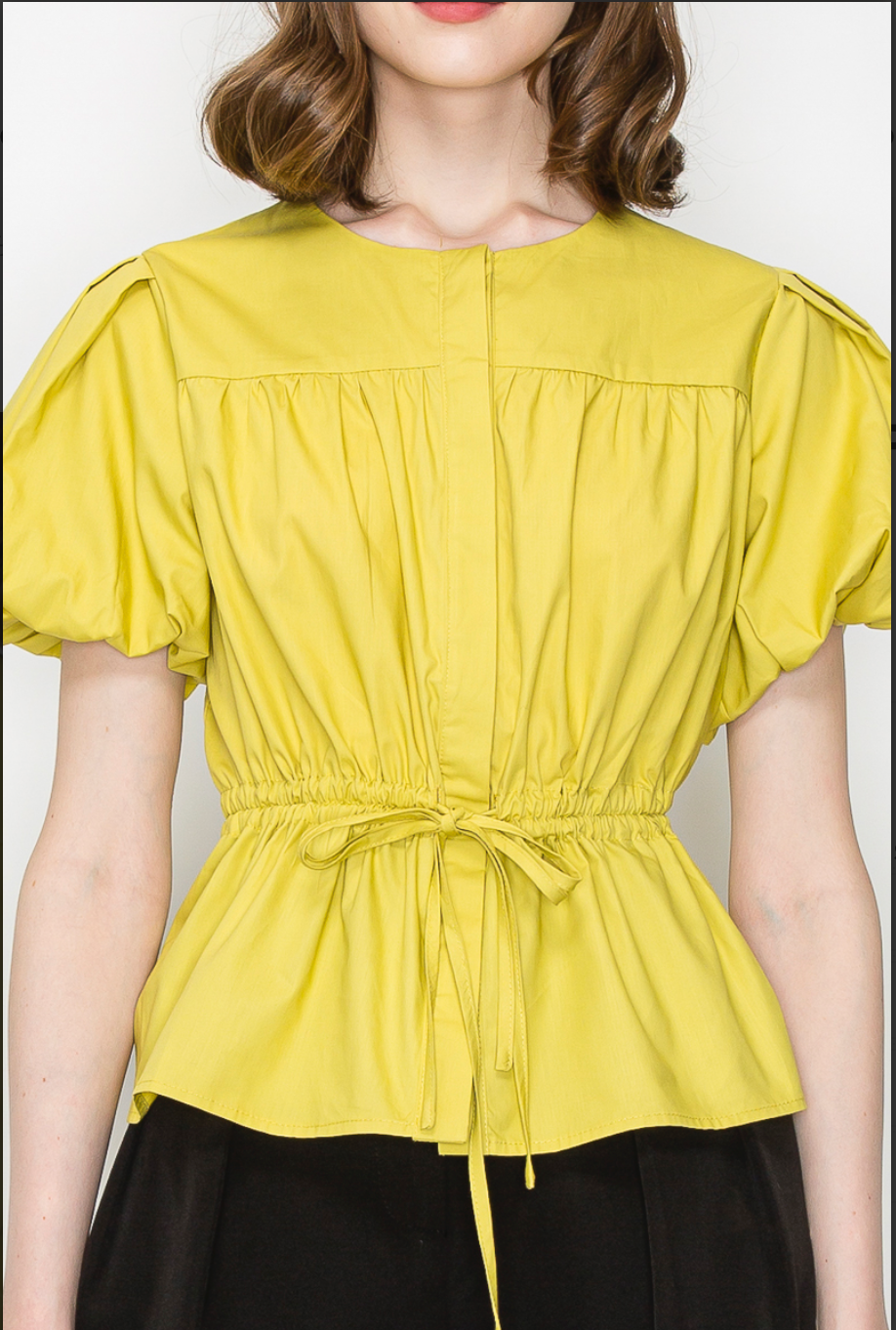 Cotton Peplum Puff Short Sleeves Blouse