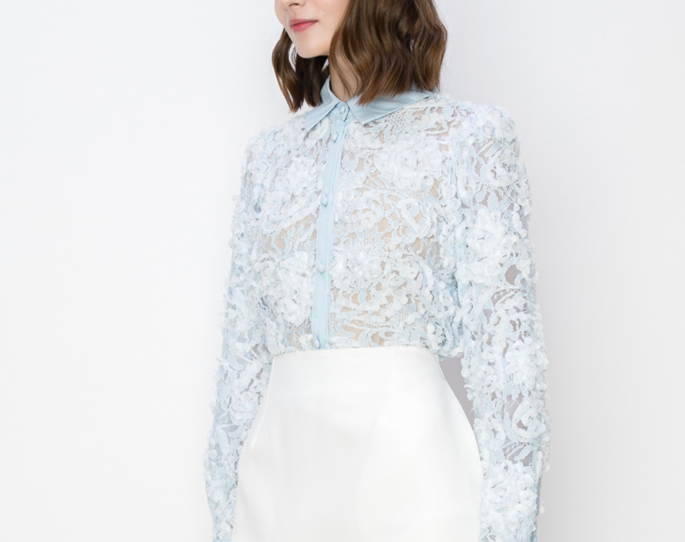 Reina Long Sleeves Floral Lace Shirt Blouse