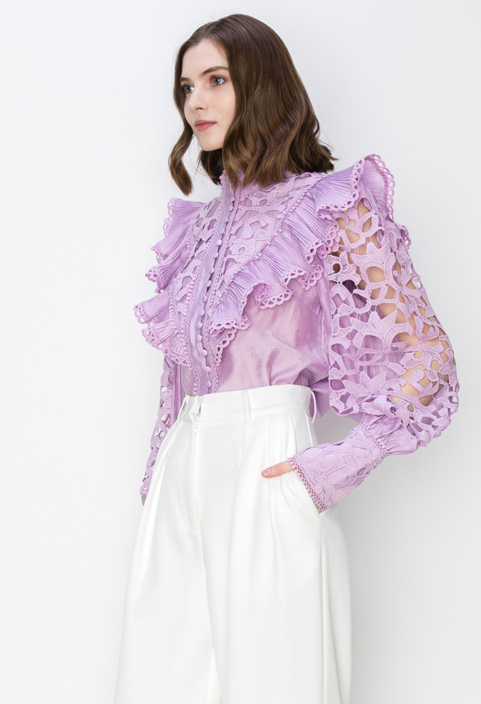 Front Ruffle Long Sleeves Blouse