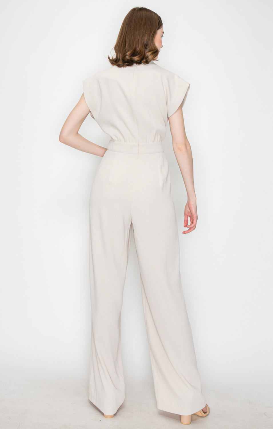 High Collar Knotted Detail Short Sleeves Jumpsuit