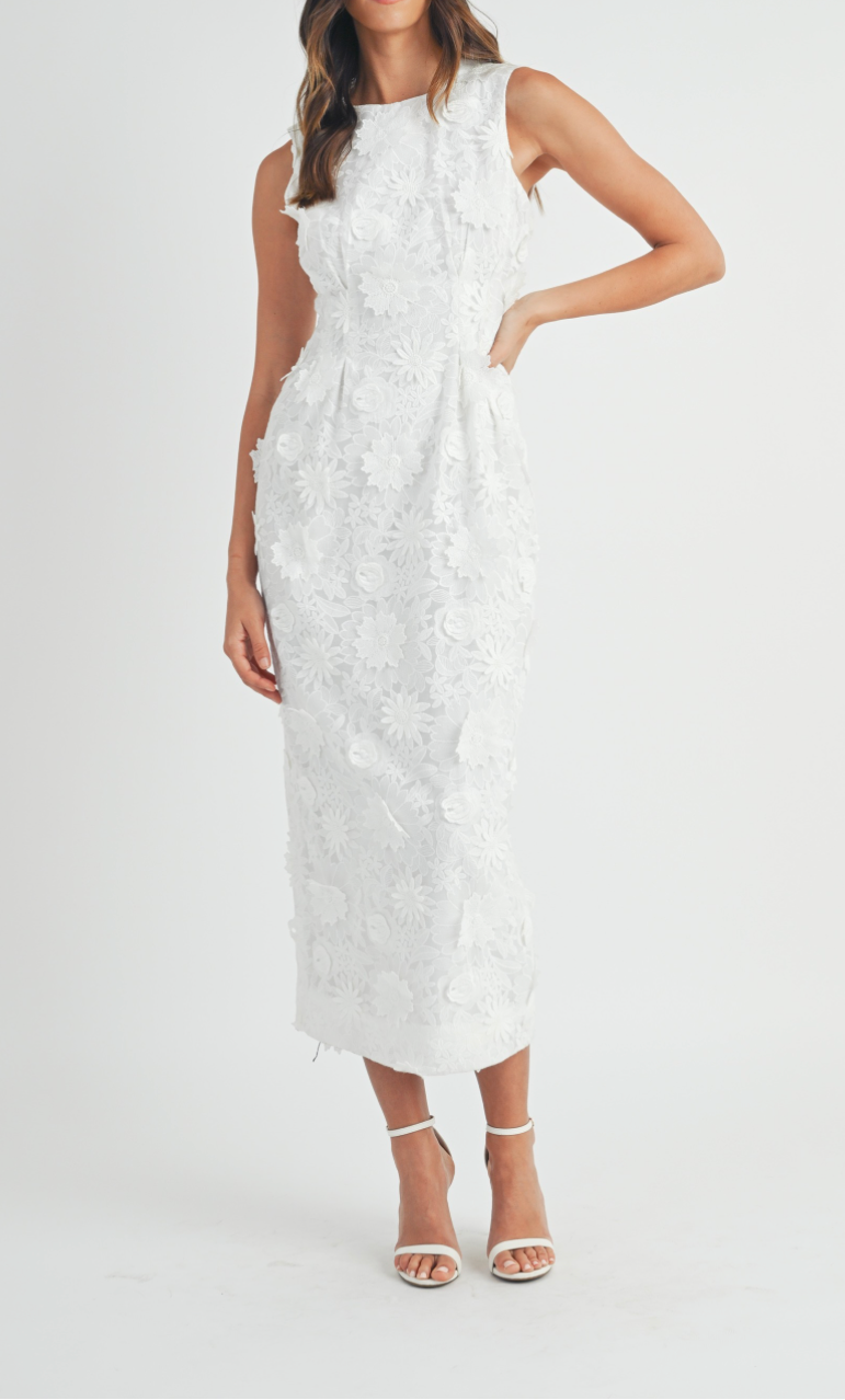 Josephine FLORAL APPLIQUE LACE MIDI DRess