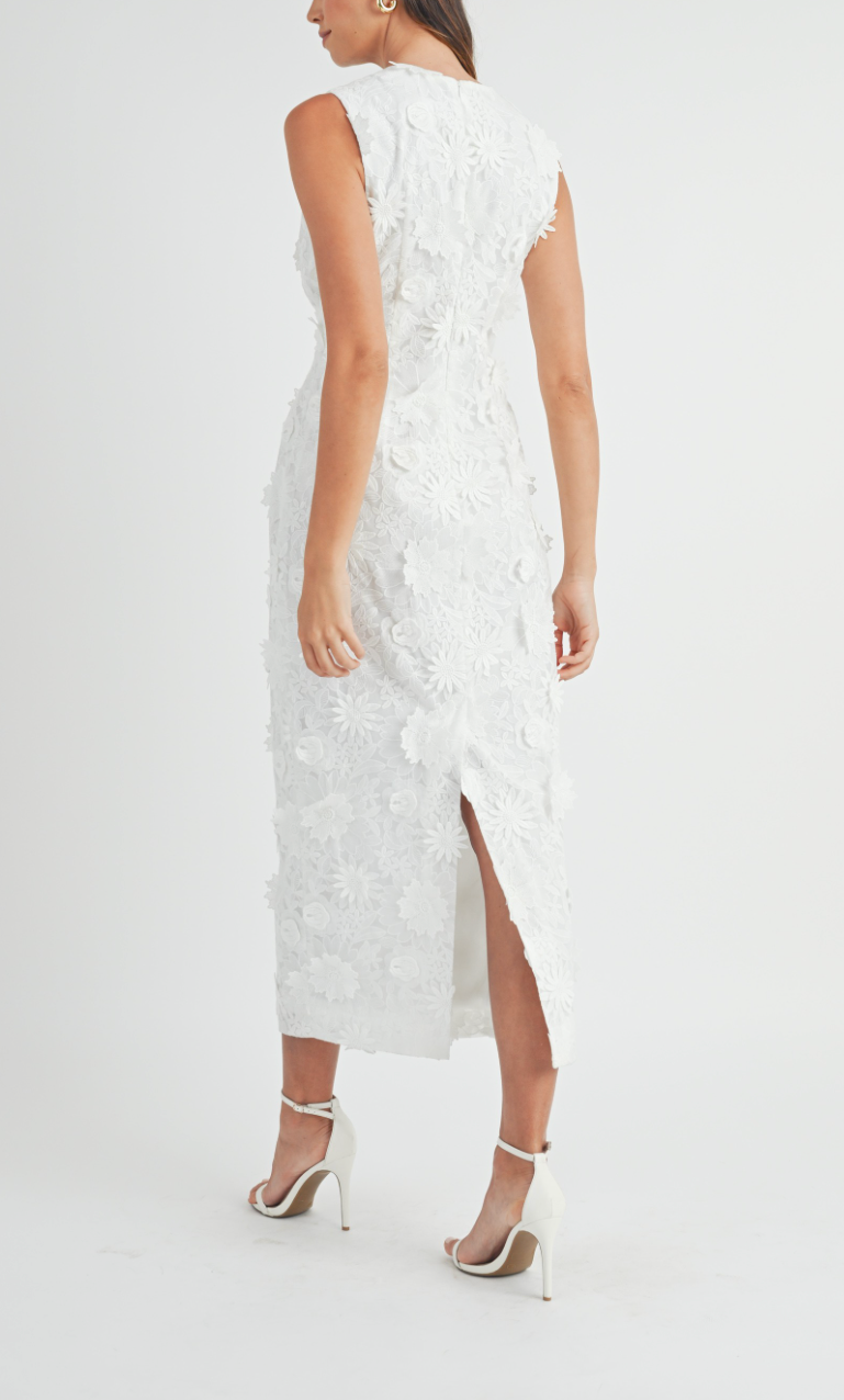 Josephine FLORAL APPLIQUE LACE MIDI DRess