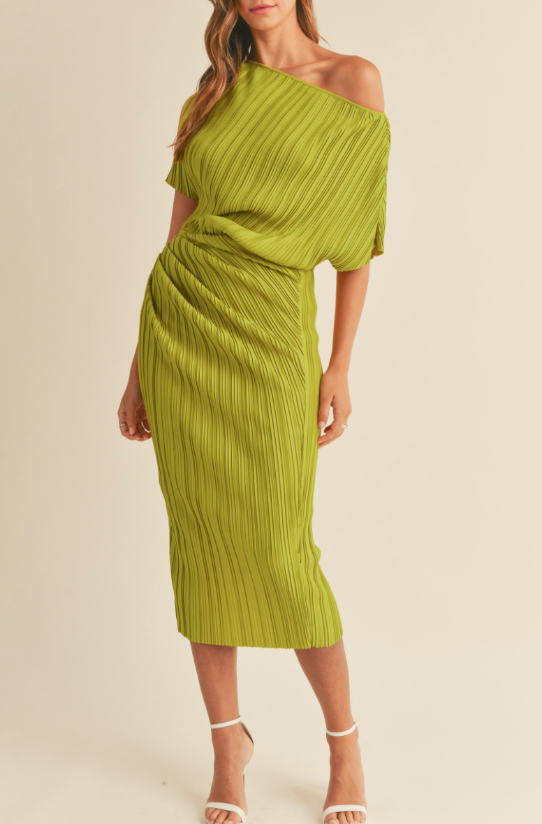 Eliana Pleated Side Ruched Midi Dress