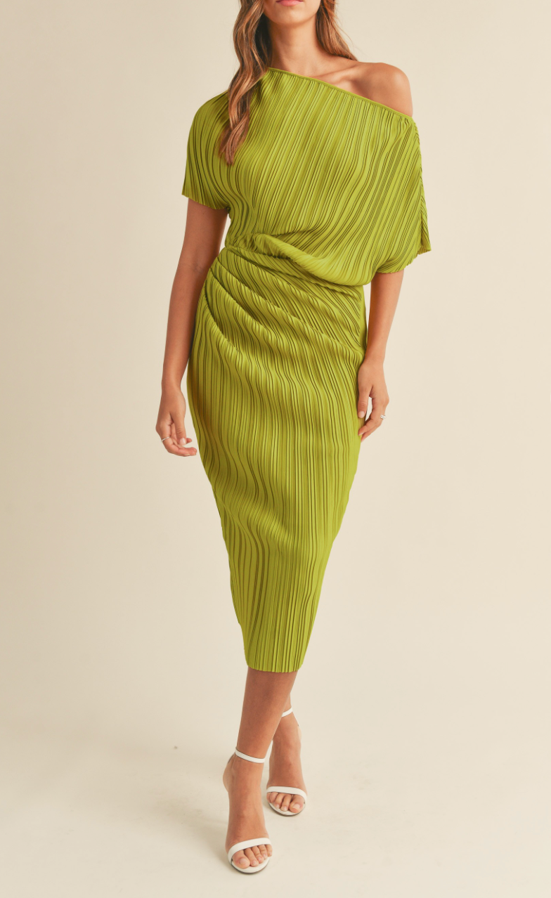 Eliana Pleated Side Ruched Midi Dress