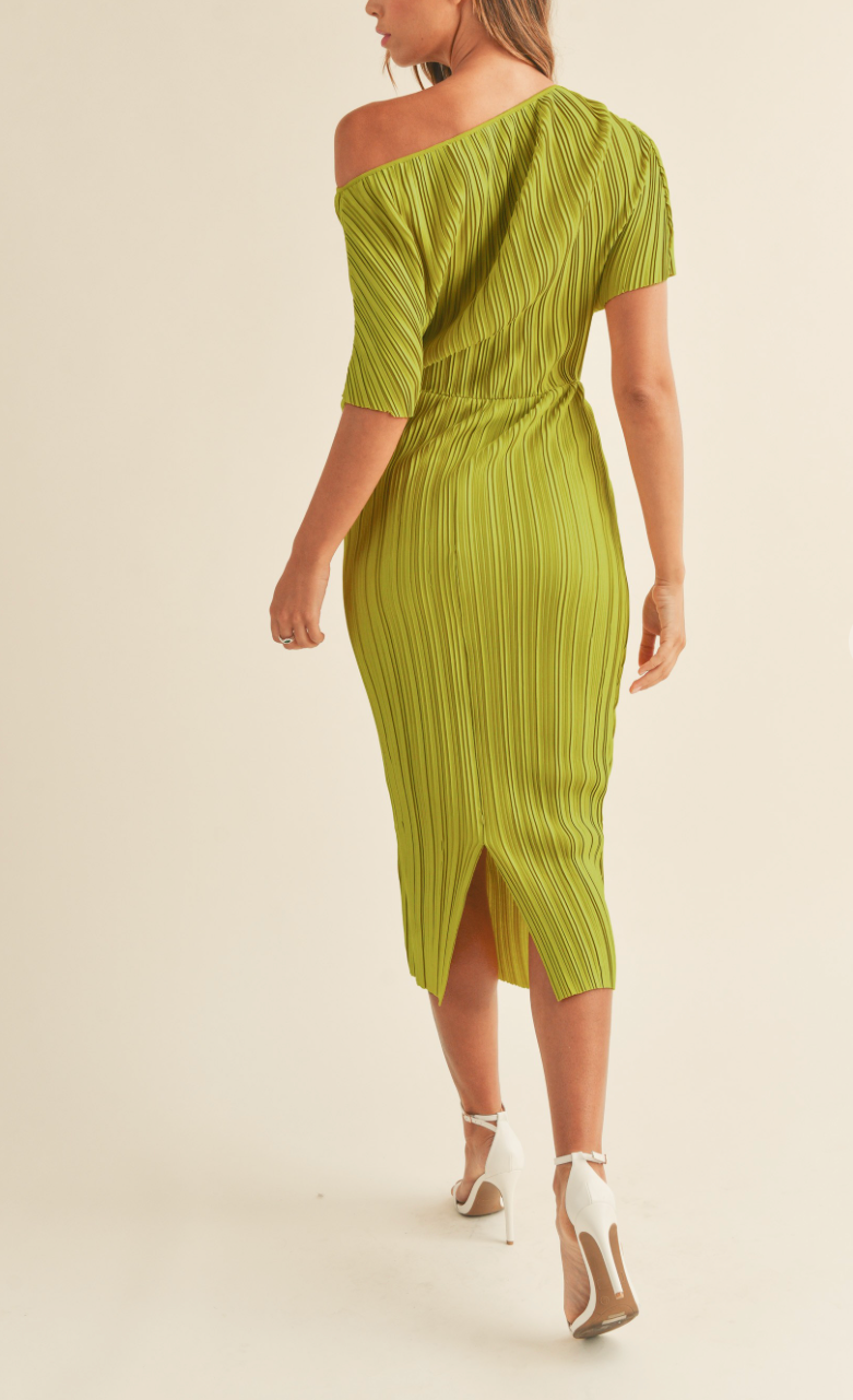 Eliana Pleated Side Ruched Midi Dress