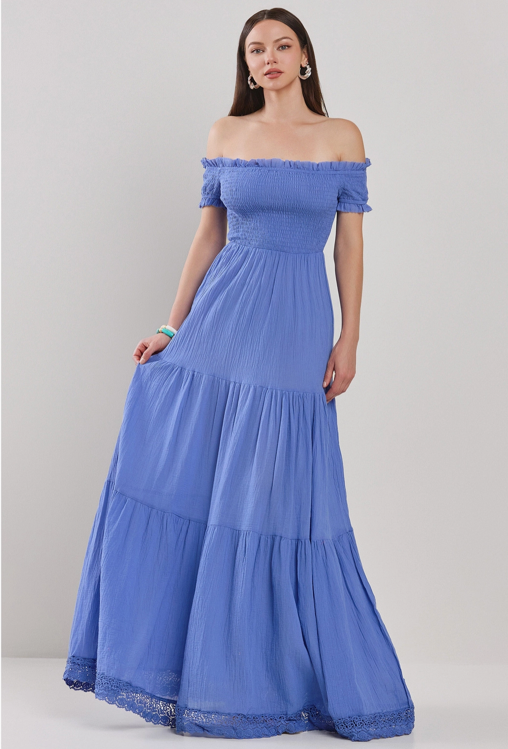 Rana Off Shoulder Ruched Maxi Dress