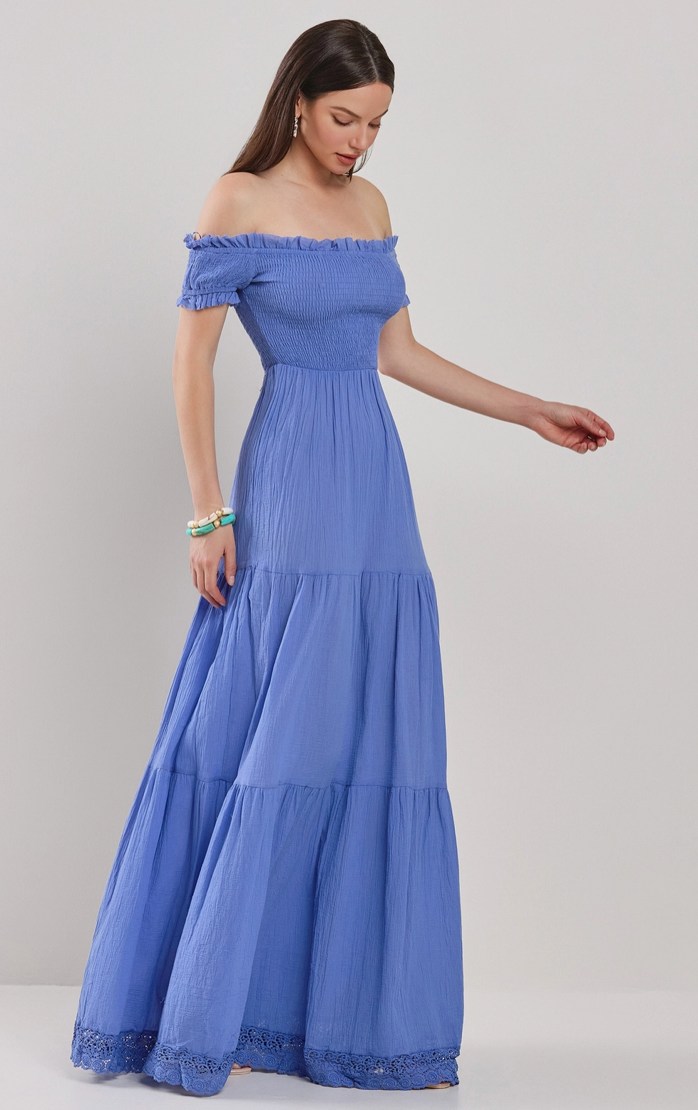 Rana Off Shoulder Ruched Maxi Dress