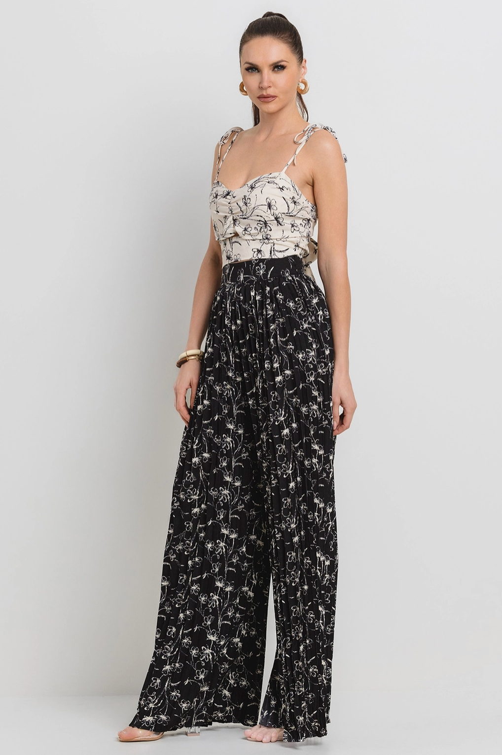 Daniella Wide Leg Pleated Pants Set