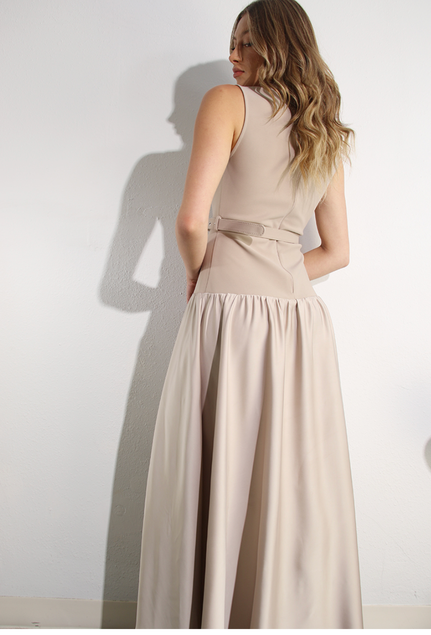 Julia Drop Waist belted Maxi Dress