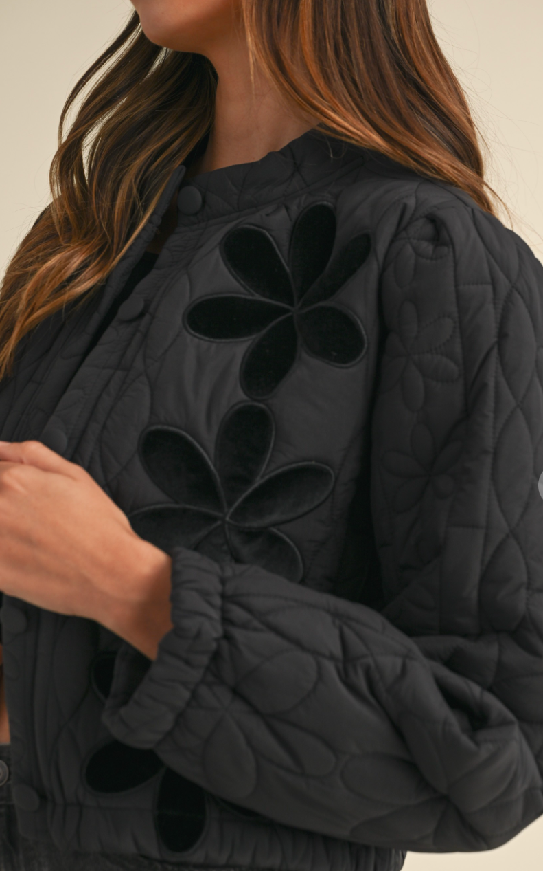 Kate QUILTED VELVET FLORAL PATCH EMBROIDERY JACKet