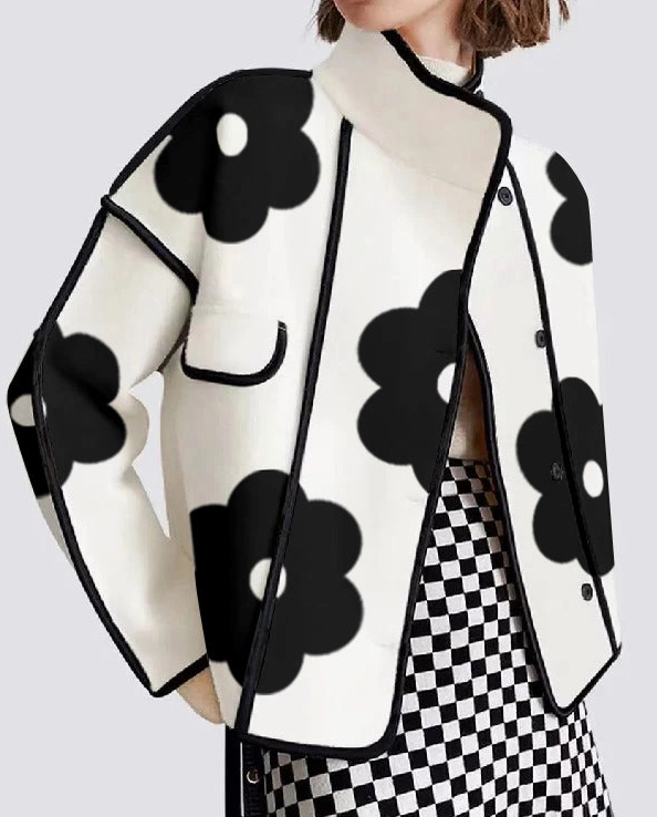 Flower Print Long Sleeves Loose Cardigan Jacket