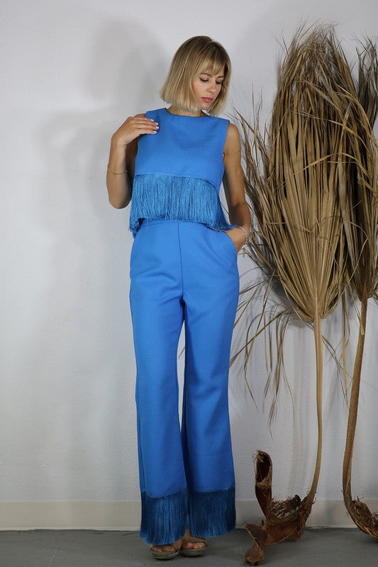 TASSel TWEED TOP AND PANTS SET